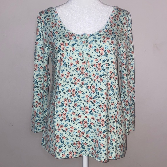 LOFT Other - Loft Sleep Floral Henley Three-Quarter Sleeve Top